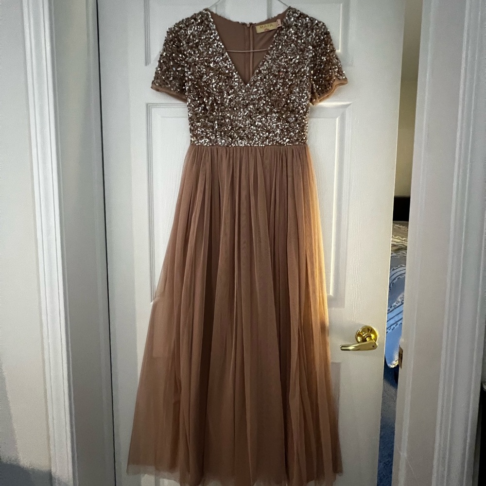 ASOS Maya Petite Blush pink/ rose gold sequence and tulle dress